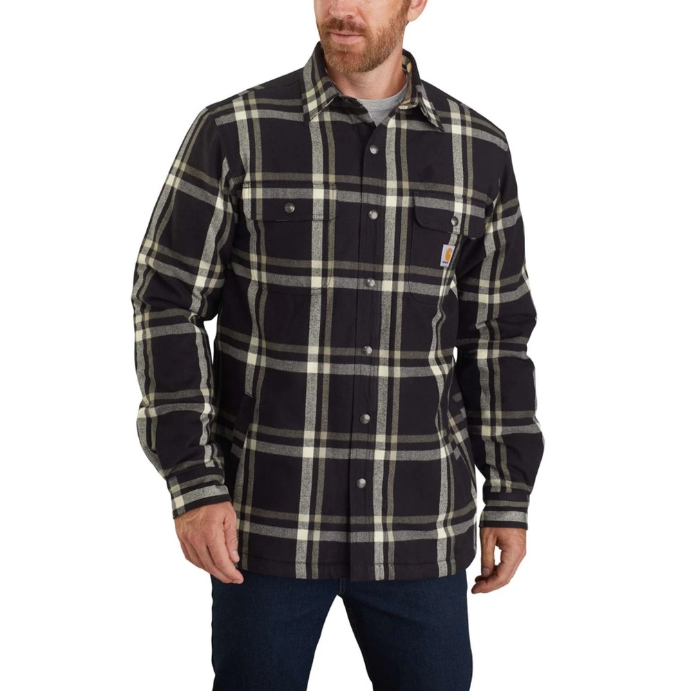 CARHARTT RELAXED FIT FLANNEL SHERPA-LINED SNAP-FRONT PLAID SHIRT JACKET